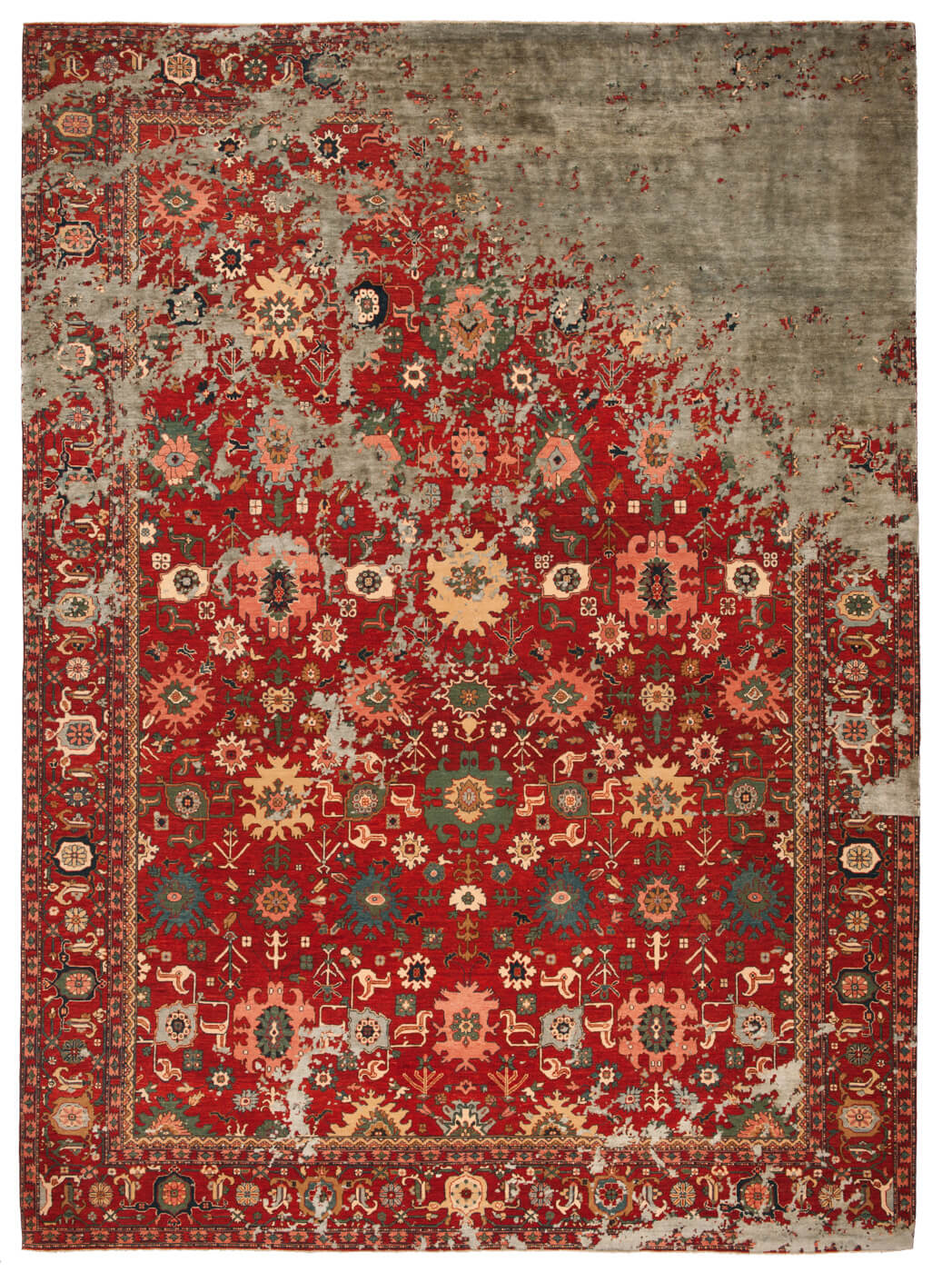 Bidjar Kingscross Rocked Red Grey Silk Rug | Size: 250 x 300 cm