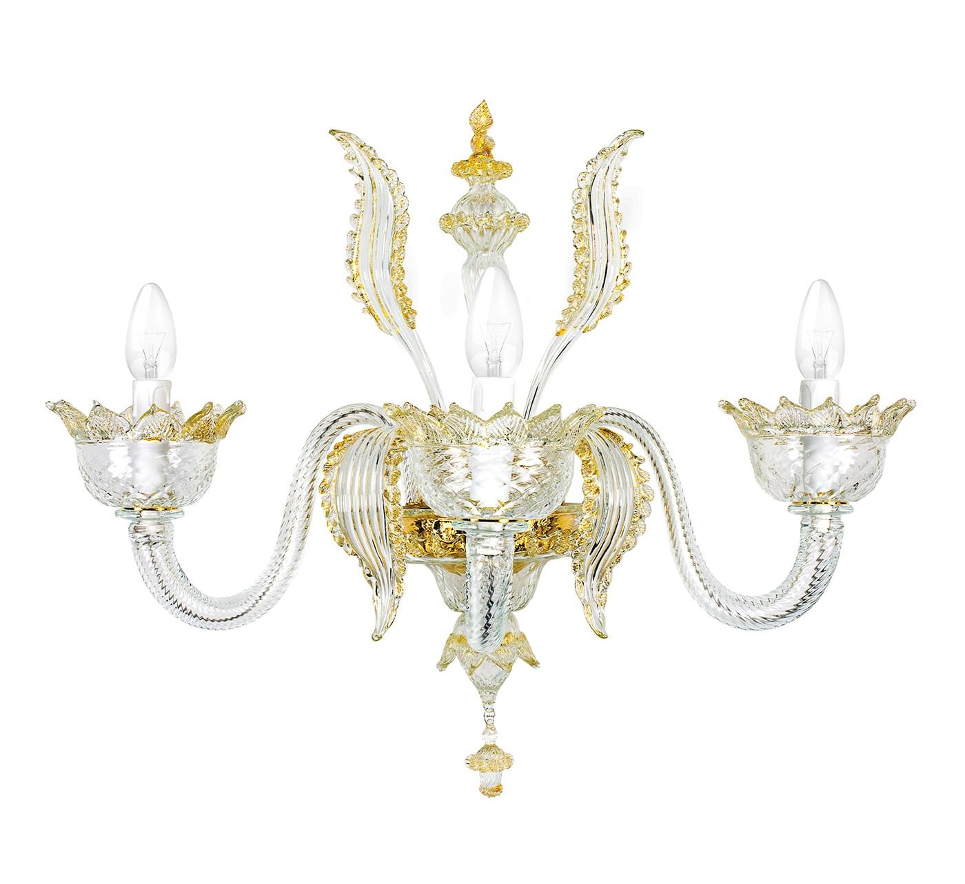 Venetian Glass 3-Light Wall Lamp with Gold Details