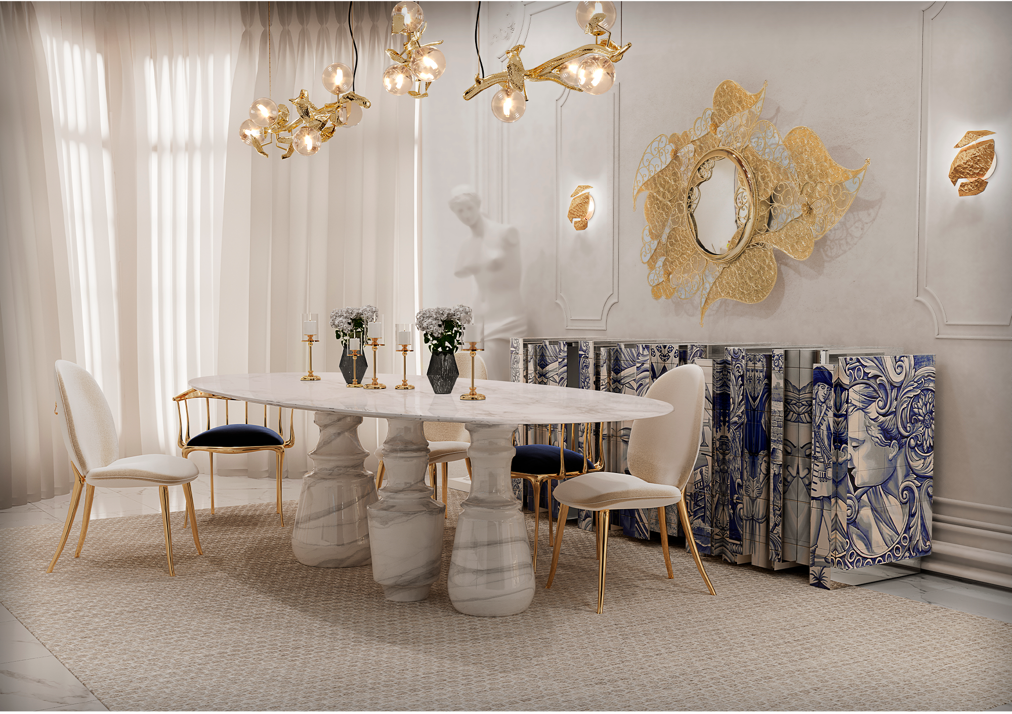 Obsidian Oval XL Estremoz Marble Dining Table