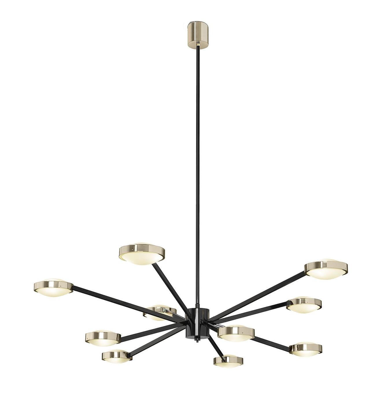 Grand Art Deco Chandelier in Black and Polished Brass
