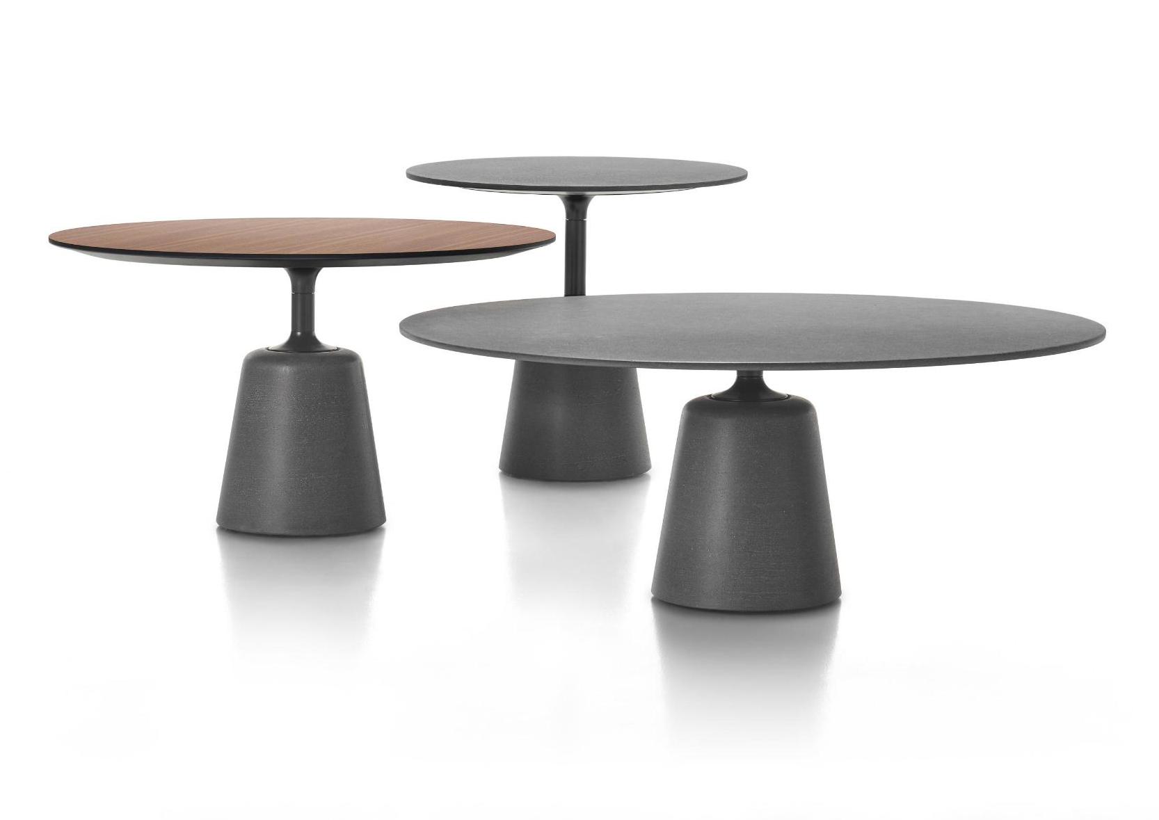 Rock Mini Coffee Table ☞ Structure: Cement Anthracite X081 ☞ Top: Brown Oak X076 ☞ Dimensions: Ø 60 cm