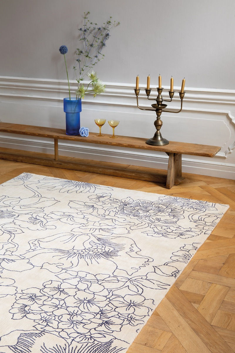 Linear Floral Blue Rug