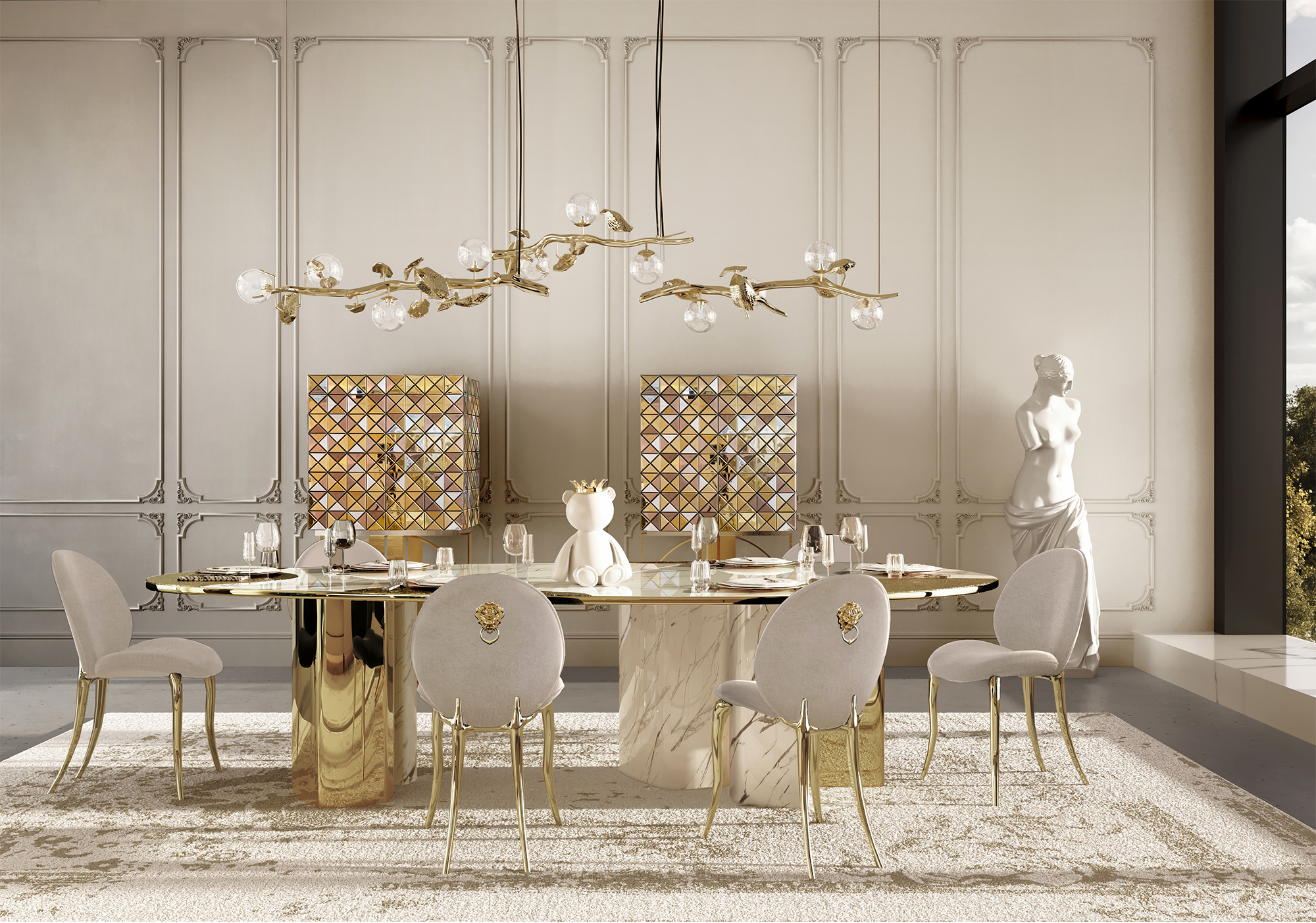 Athena Carrara Marble & Gold Table