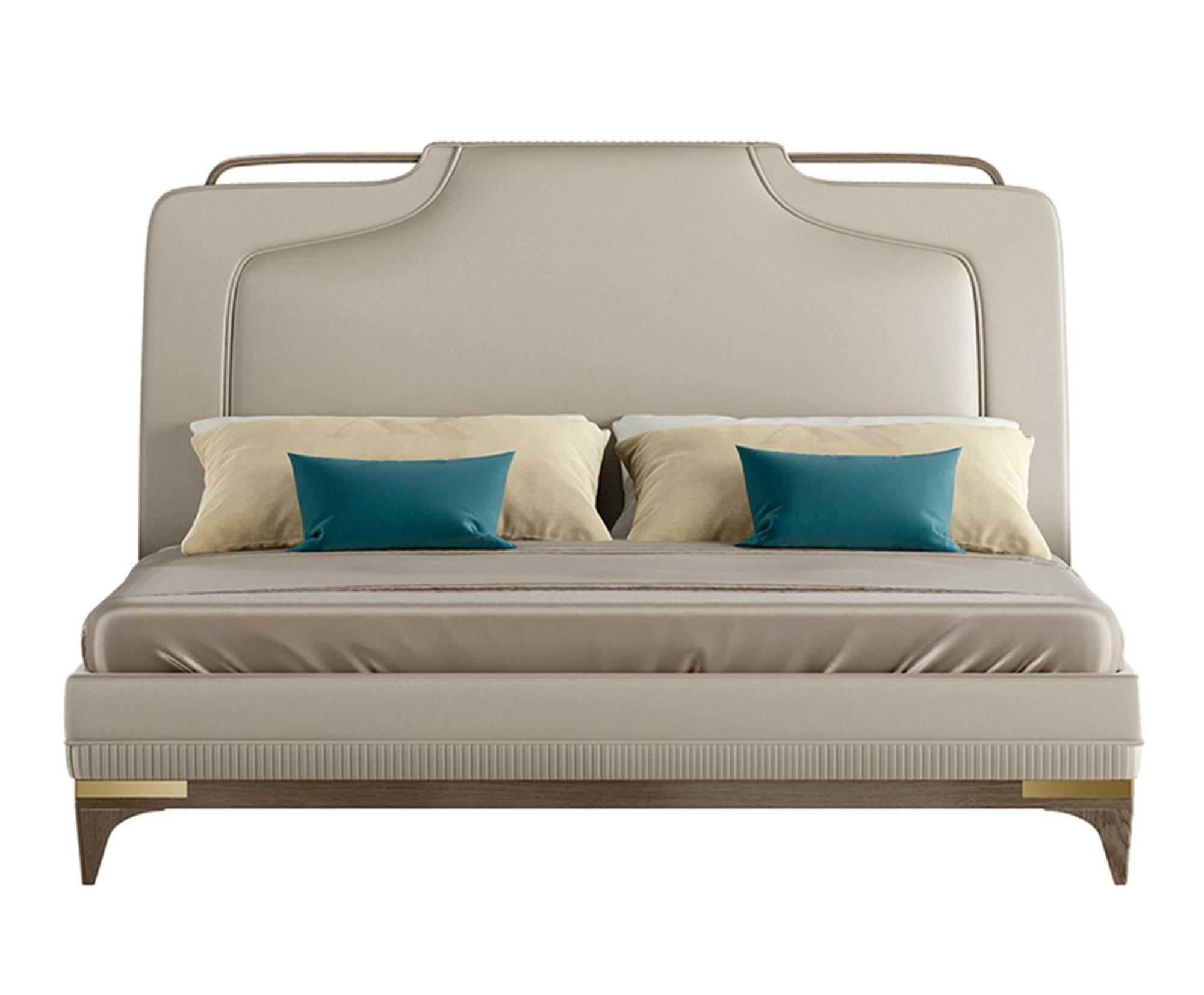 Beige Leather Luxury Bed | Mattress Size: 180 x 200 cm