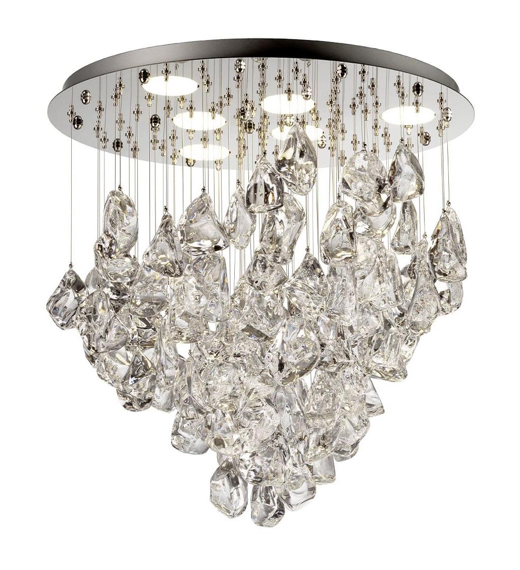 Ice Crystal Cascading Chandelier with Polished Steel Reflector