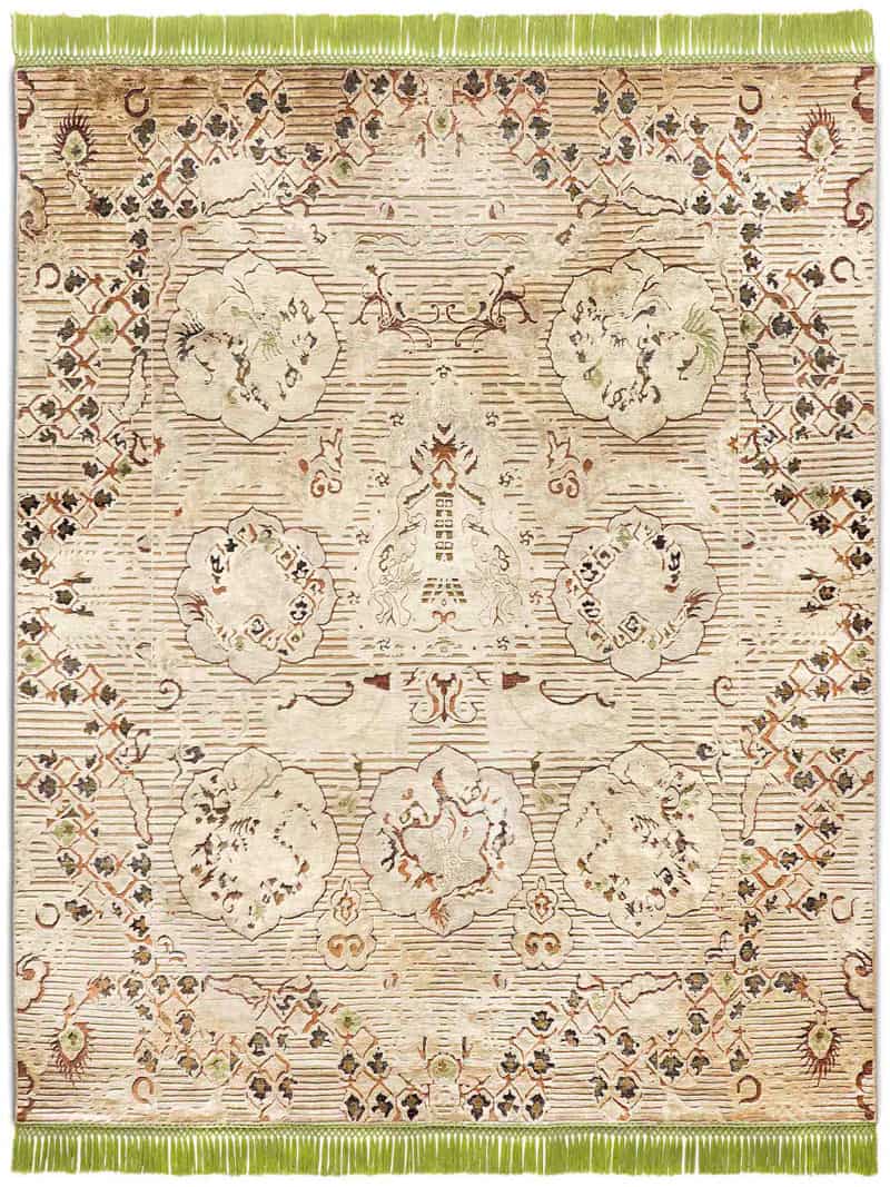 Dragon Green / Beige Hand-Knotted Rug