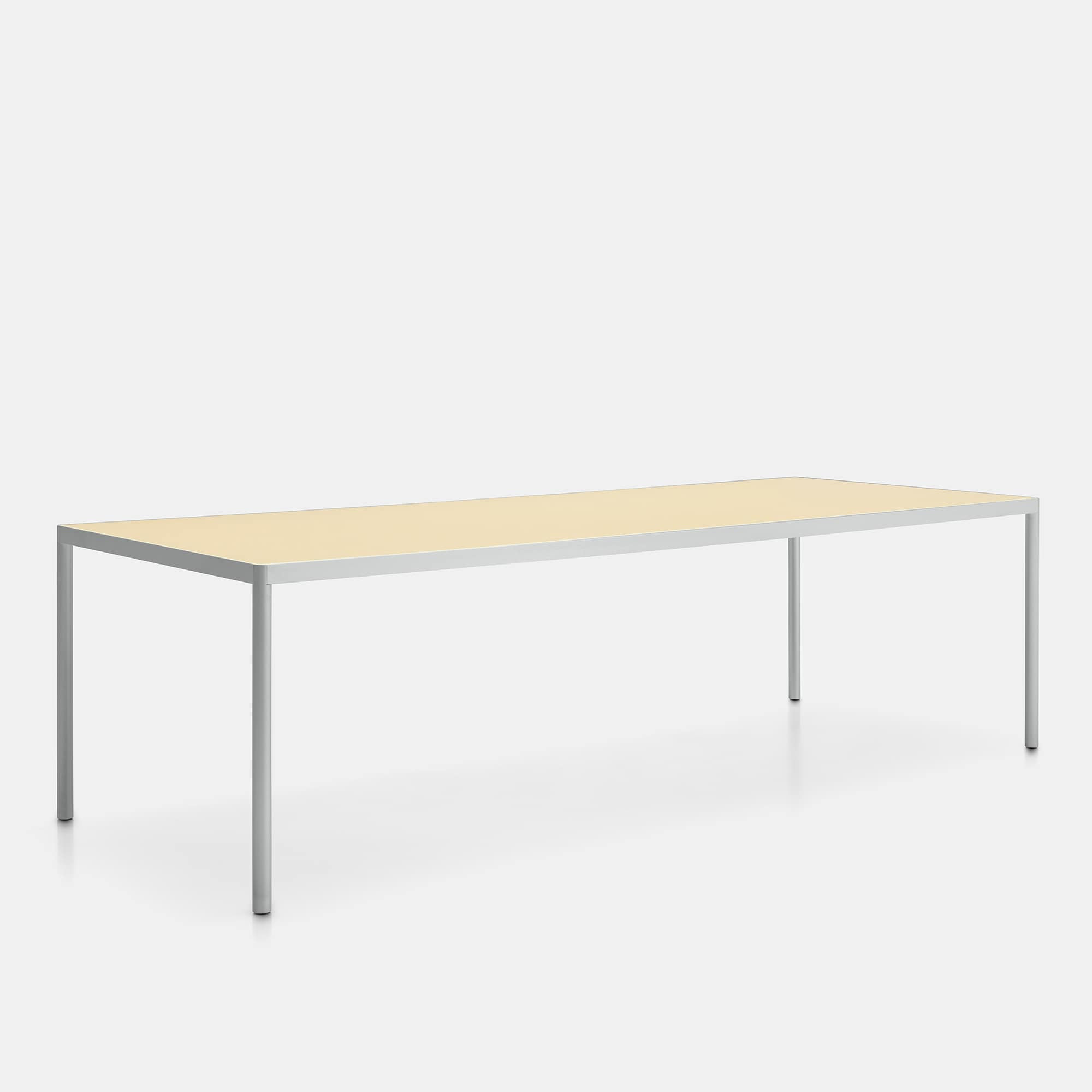Offset Indoor / Outdoor Table ☞ Use: Indoor ☞ Structure: Brushed Anodised Aluminium X137 ☞ Top: White Back-Painted Glass X139