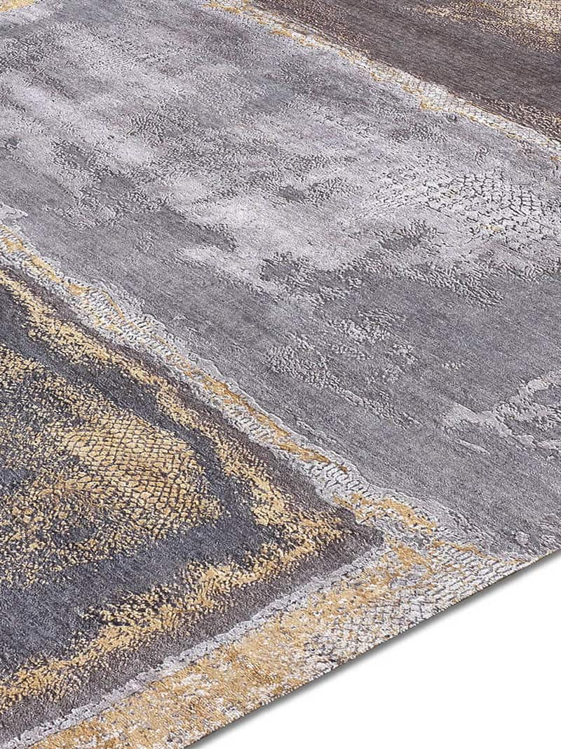 Gold Silver Hand-Woven Rug