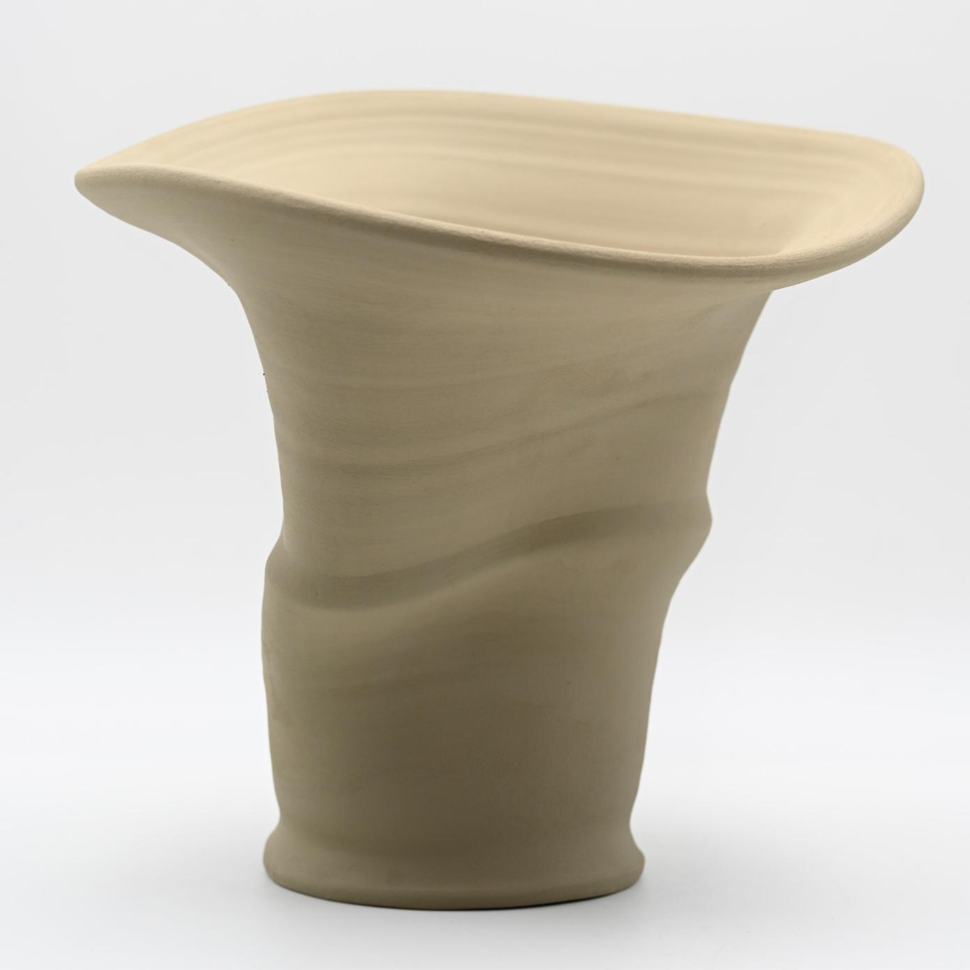 Sculpted Beige Vase with Italian Neutrality