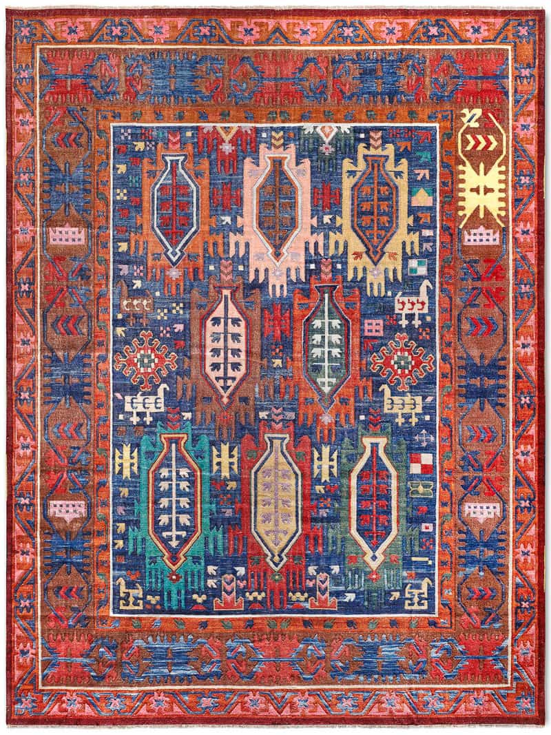 Flatweave Blue / Red Handmade Luxury Rug