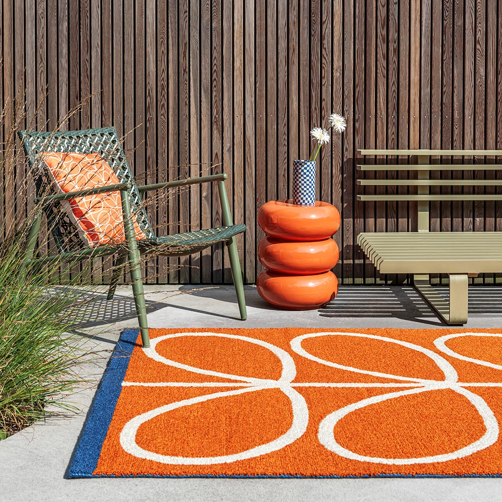 Linear Stem Orange Outdoor Rug