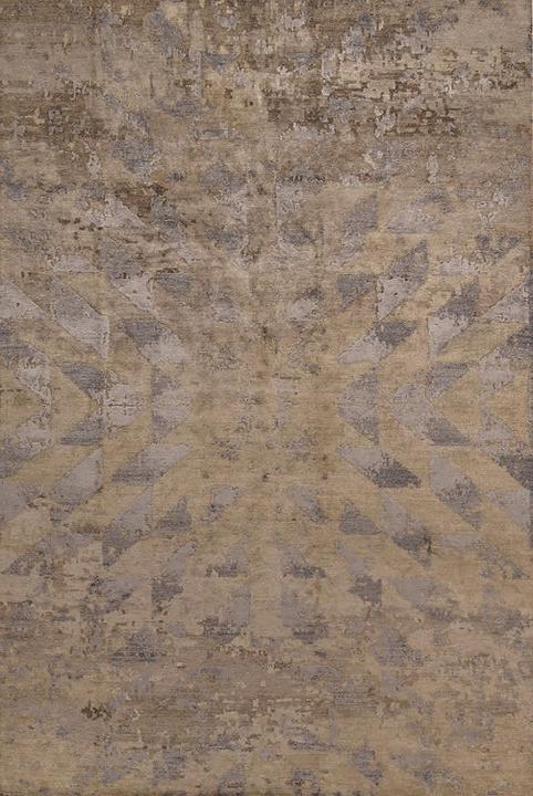 Hand-Knotted Bamboo Silk Abstract Indian Rug