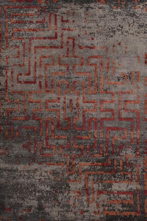 Hand-Knotted Bamboo Silk Abstract Indian Rug