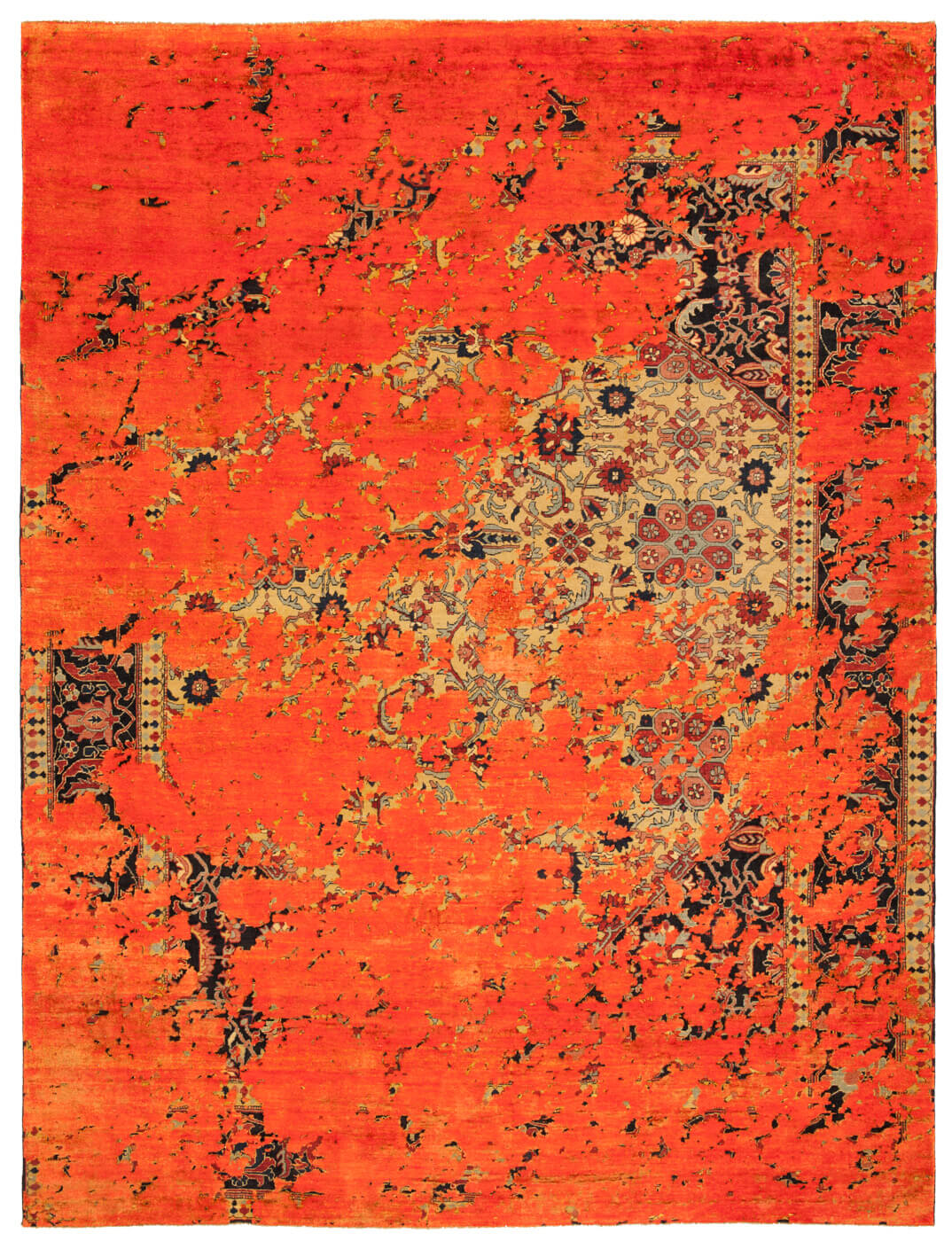 Serapi Queensbury Aerial Yellow Neonorange Silk Rug