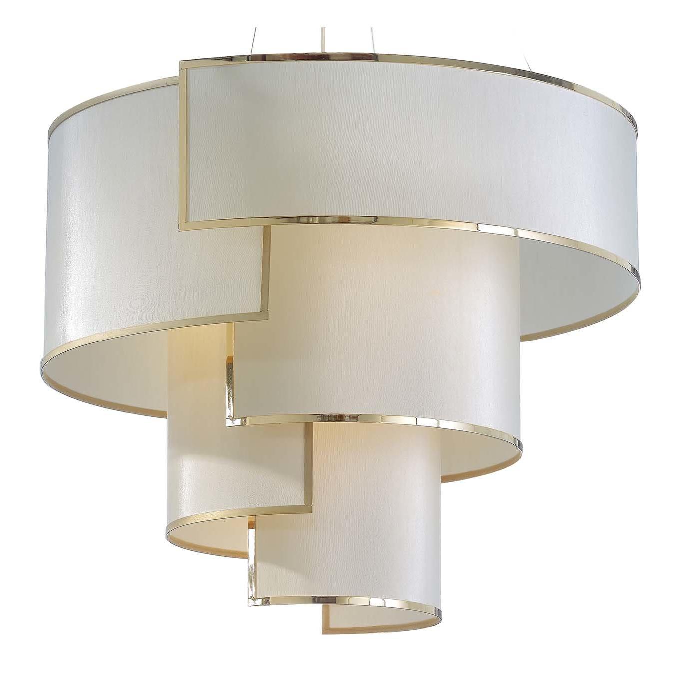 Antique Gold Chandelier with Ivory Fabric Shades