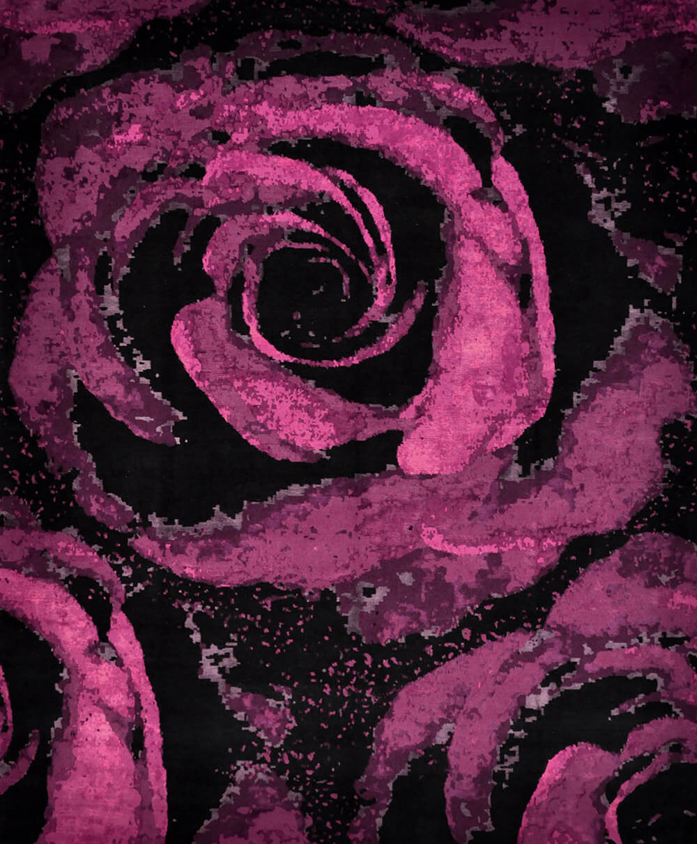 Roses Rug | Colour: Black | Size: 360 x 450 cm