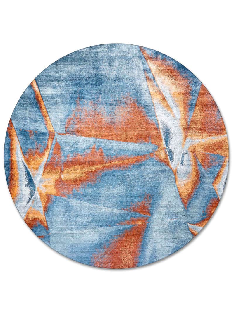 Round Cyan Hand-Knotted Rug