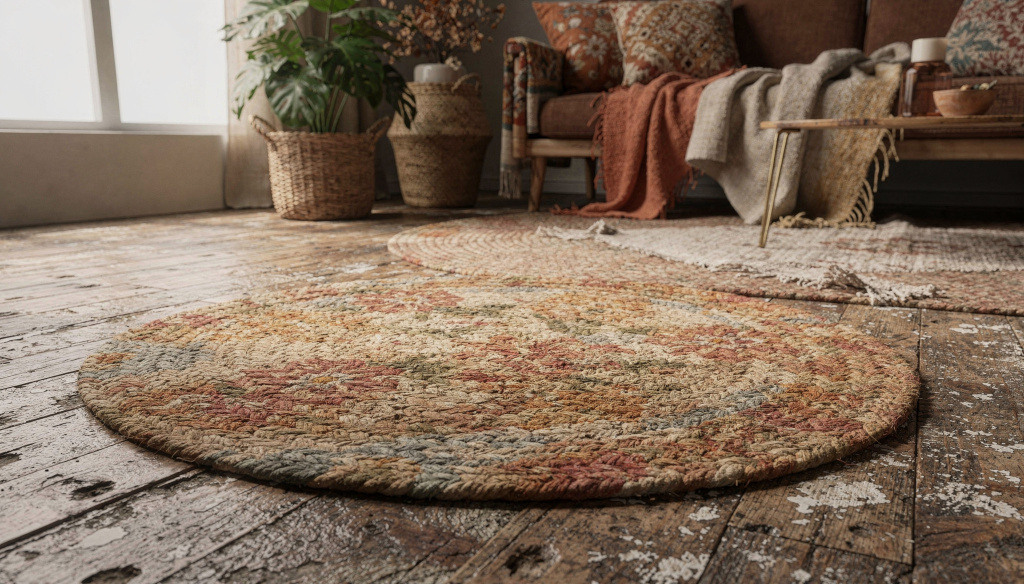 Braided rug softening clean-lined furniture in a modern interior