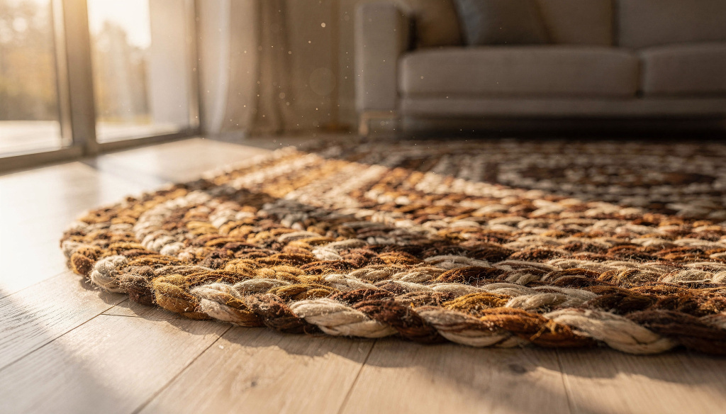Hand-braided wool rug introducing texture to a relaxed living space