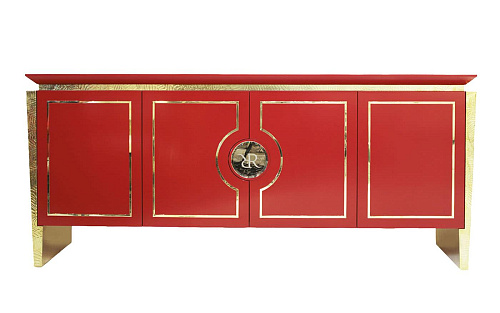 Coral Finish Four-Door Sideboard