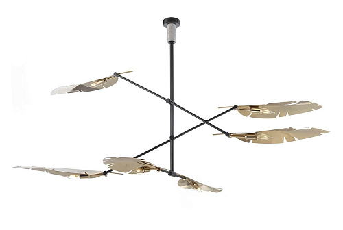 Leaf Chandelier in Soft Gold and Black with Carrara Marble