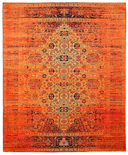 Serapi Queensbury Stomped Yellow Neonorange Silk Rug
