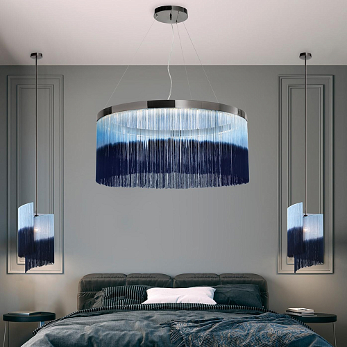 Dark Nickel Ring Chandelier with Hand-Coloured Fringe