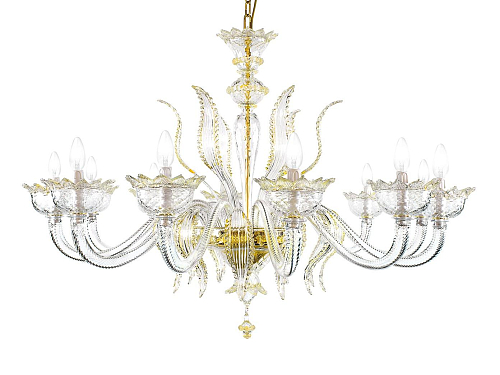 12-Light Murano Chandelier in 24K Gold Finish