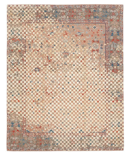 Sulthanabad Madison Checker Raved Peach Gold Silk Rug