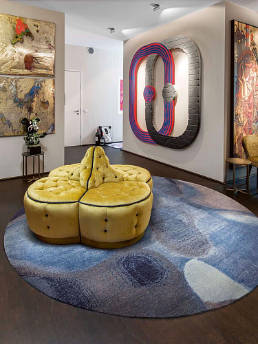Round Blue Grey Handmade Luxury Rug