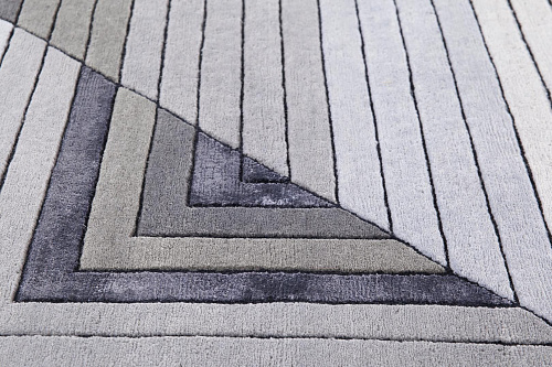Hand-Knotted Grey Geometric Wool & Viscose Rug