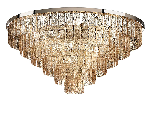 Round Chandelier with Amber Glass and Gold Finish
