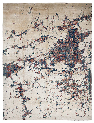 Tabriz Canal Aerial Navyblue Dirtywhite Silk Rug