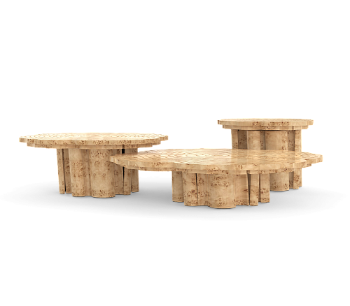 Fortuna Poplar Wood 3-Piece Coffee Table Set