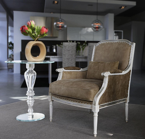 Gray Leather Upholstered Armchair