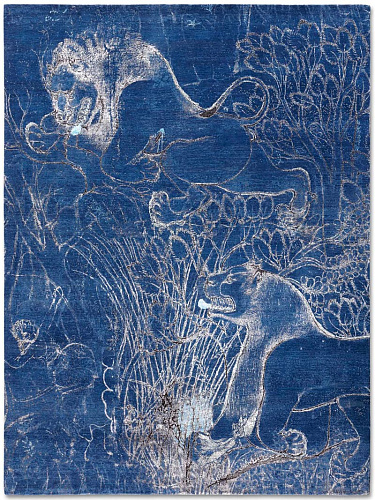 Two Lions Navy Hand-Woven Rug