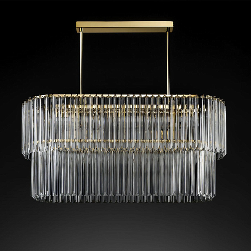 Oval Antique Gold Chandelier with Clear Trihedron Glass