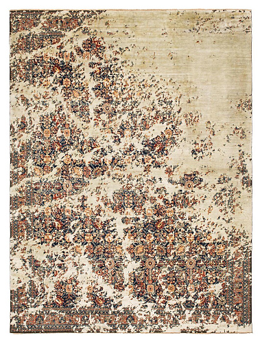 Tabriz Canal Sky Rocked Navyblue Silvergrey Silk Rug