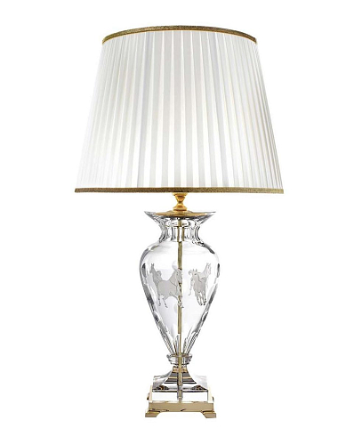 Polished Gold Table Lamp with Engraved Horse Crystal