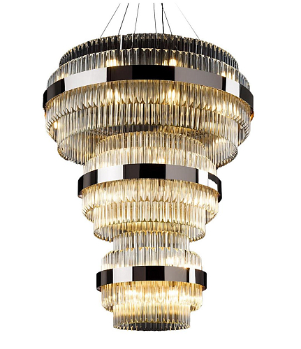 Polished Nickel Round Chandelier with Trihedron Glass