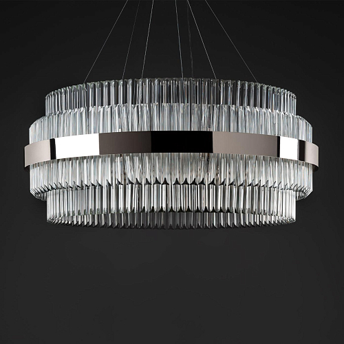 Modern Round Polished Nickel Chandelier with Trihedron Glass