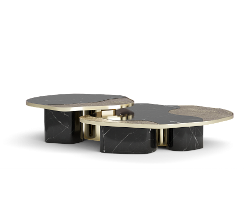 Athena Nero Marble & Gold Table Set