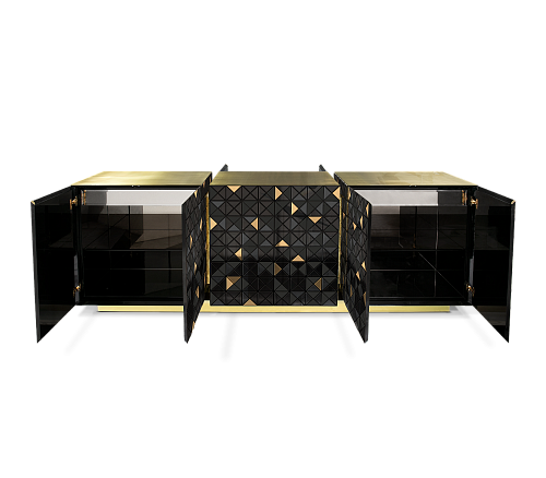 Mosaic Gold & Black Designer Sideboard