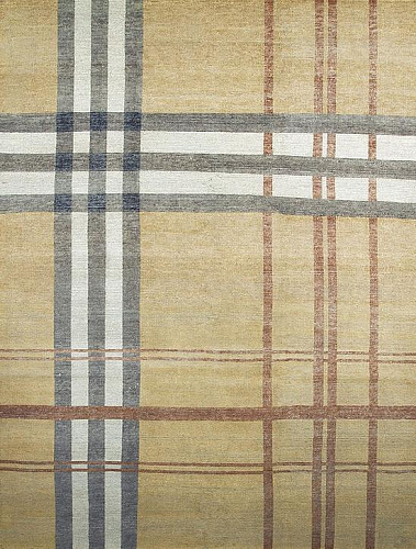 Hand-Knotted Turkish Checkered Yellow Rug