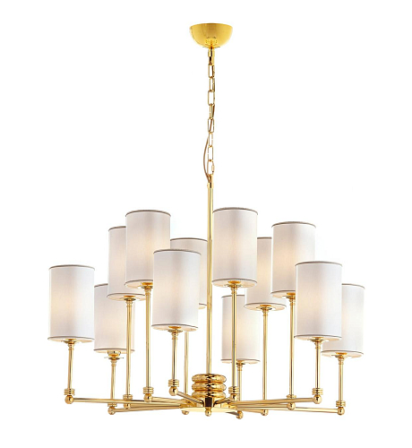 Polished Gold Brass Chandelier with Fabric Shades