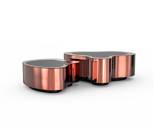 Crest Polished Copper Coffee Table Set
