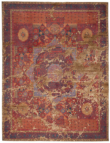 Mamluk Columbus Sky Red Brown Silk Rug