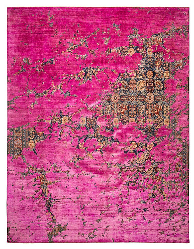 Tabriz Canal Aerial Navyblue Neonpink Silk Rug