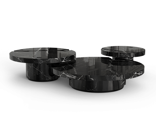 Dominion Nero Marquina Marble 3-Piece Center Table Set