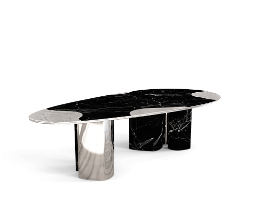 Athena Nero Marble & Silver Table